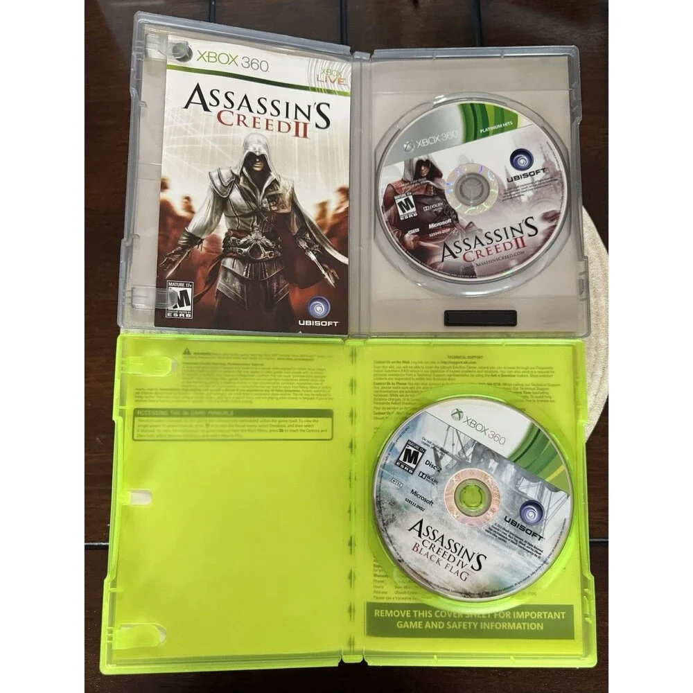 Xbox 360 Assassins Creed 2, Assassins Creed IV Black Flag - 2 Game Bundle Lot